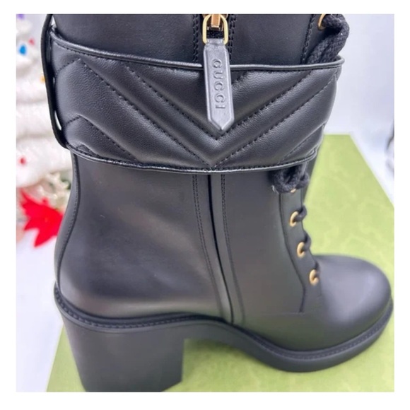 Gucci women's GG Marmont, matelasse Leather block heel boots size 41 fits 10 US - Picture 7 of 8